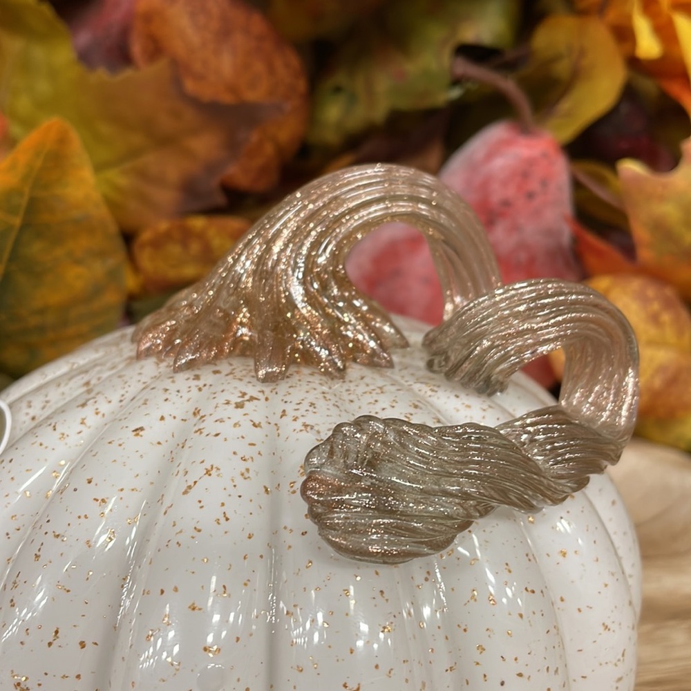 White+Gold Fleck Artisan Hand Blown Glass Fall Harvest Pumpkin Decor - Picture 2 of 5